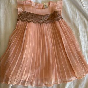 OshKosh B'gosh Peach Pink Pleated Formal Dress with Lace Trim